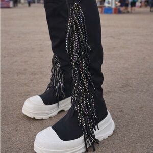 Cape Robbin Aretha Rhinestone Fringe Platform Boots – Black – Size 8